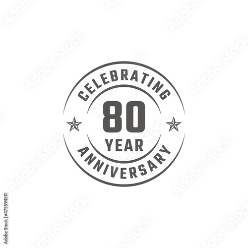 80 Year Anniversary Celebration Emblem Badge with Gray Color for Celebration Event, Wedding, Greeting card, and Invitation Isolated on White Background