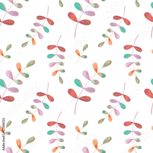 Watercolor floral pattern with leaves in pastel colors