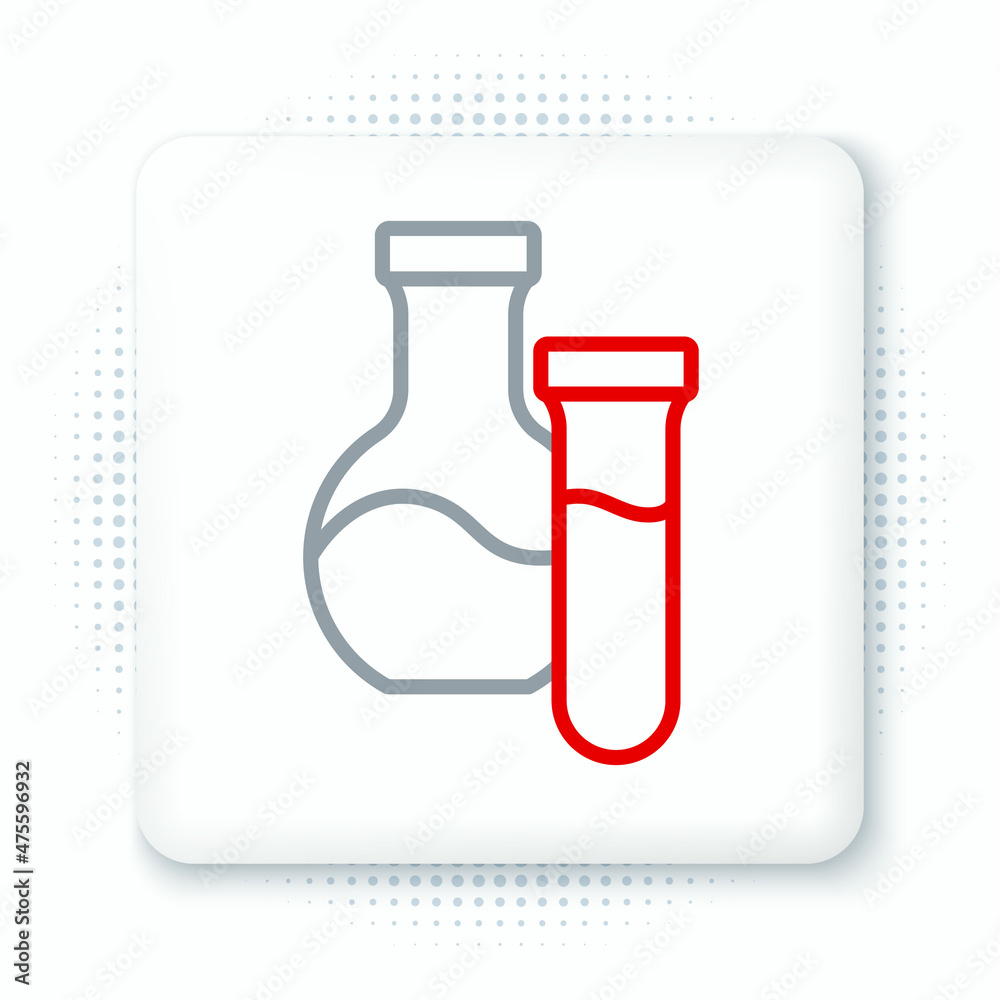 Line Test tube and flask chemical laboratory test icon isolated on white background. Laboratory glassware sign. Colorful outline concept. Vector Line Test tube and flask chemical laboratory test icon isolated on white background. Laboratory glassware sign. Colorful outline concept. Vector