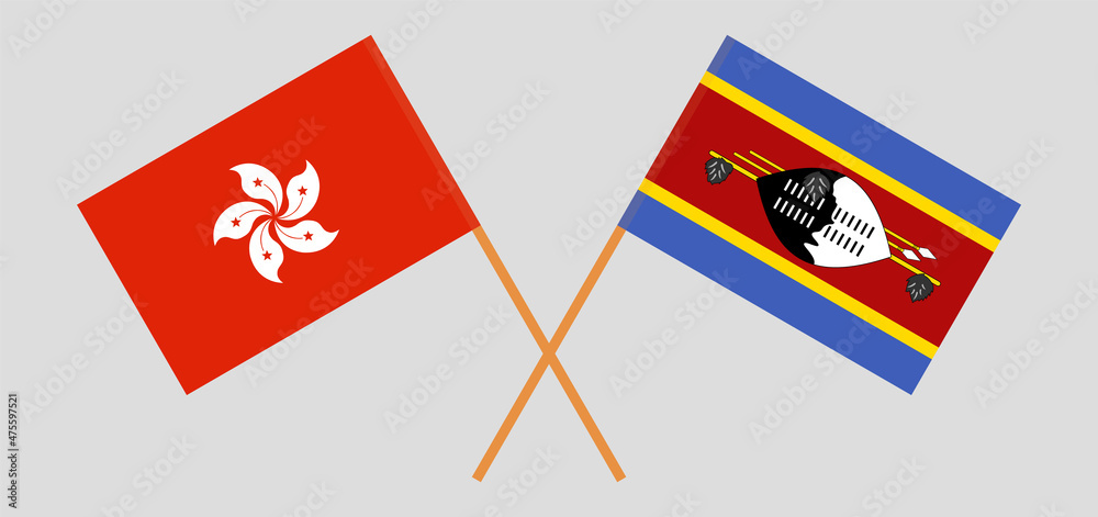 Crossed flags of Hong Kong and Eswatini. Official colors. Correct proportion Crossed flags of Hong Kong and Eswatini. Official colors. Correct proportion