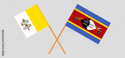 Crossed flags of Vatican and Eswatini. Official colors. Correct proportion