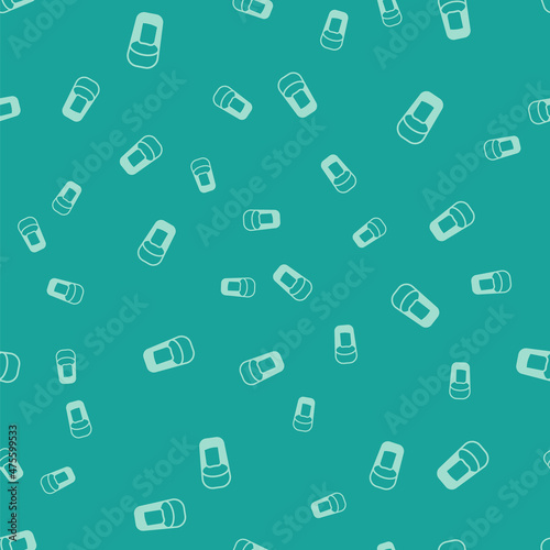 Green Bucket with rag icon isolated seamless pattern on green background. Cleaning service concept. Vector