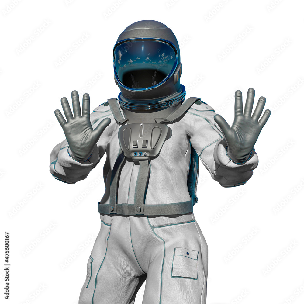 astronaut is saying go back away on white background