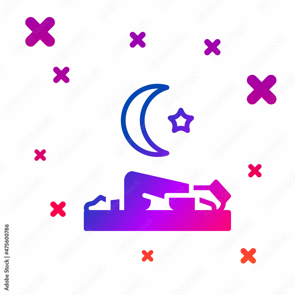 Color Muslim man prays on the carpet icon isolated on white background. Gradient random dynamic shapes. Vector Color Muslim man prays on the carpet icon isolated on white background. Gradient random dynamic shapes. Vector