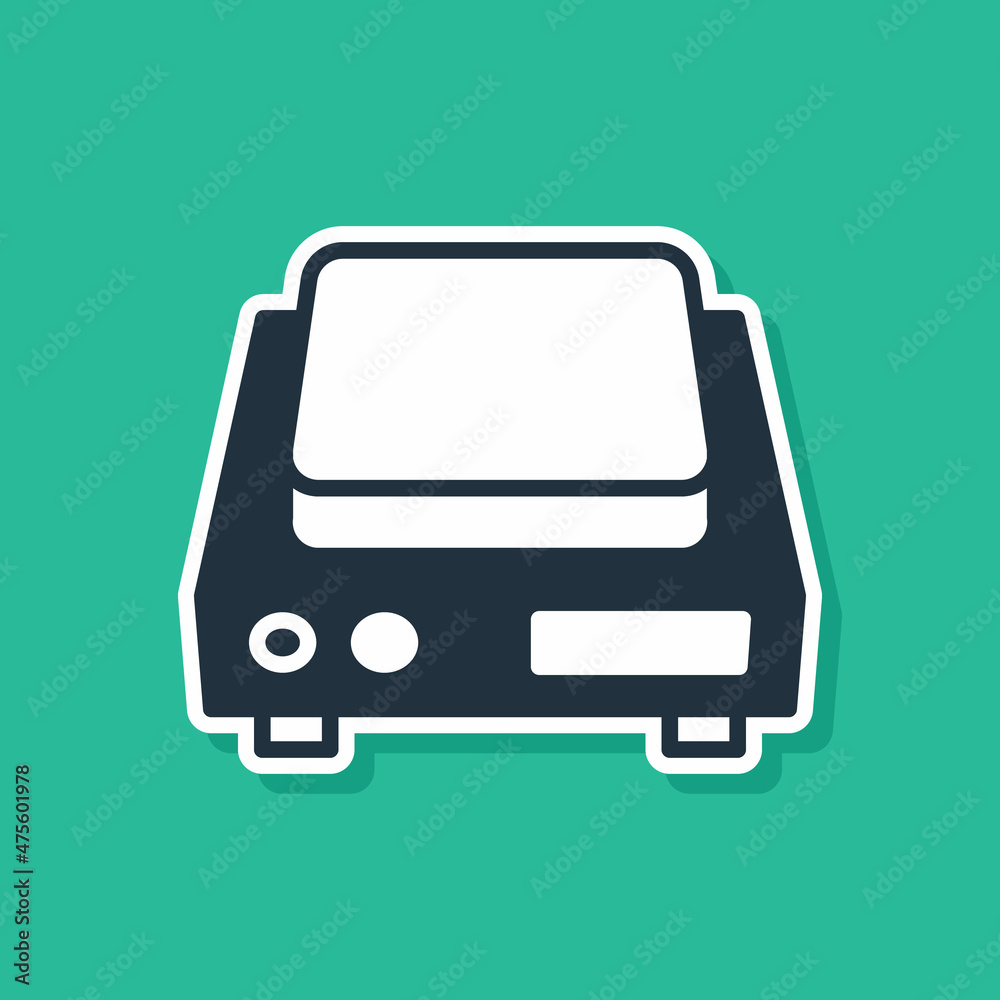 Blue Electronic jewelry scales icon isolated on green background. Vector Blue Electronic jewelry scales icon isolated on green background. Vector
