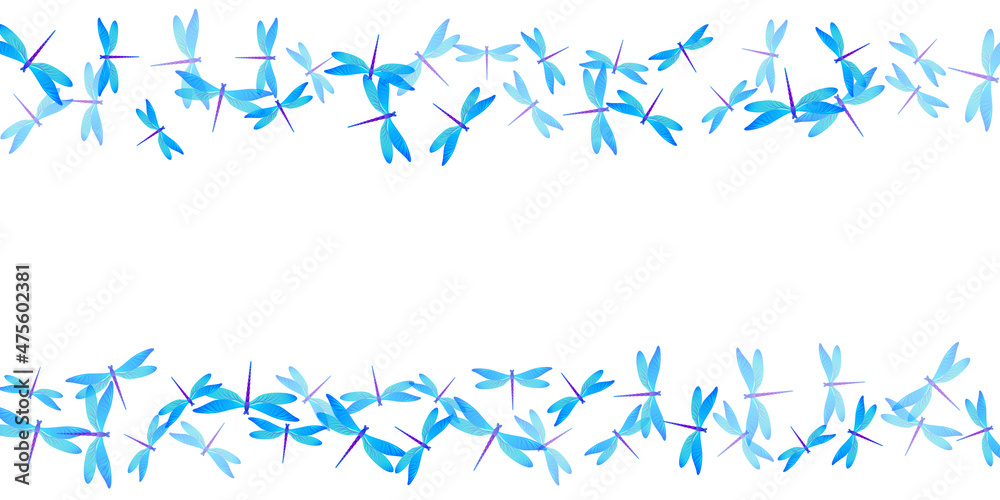Tropical cyan blue dragonfly flat vector background. Spring vivid insects. Wild dragonfly flat dreamy illustration. Tender wings damselflies graphic design. Nature creatures