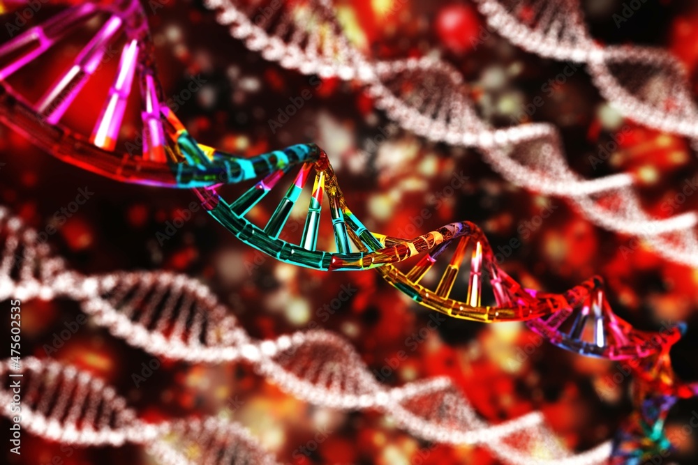 DNA spiral in the form of a Christmas garland, RNA spiral abstraction, human genome, 3D rendering DNA spiral in the form of a Christmas garland, RNA spiral abstraction, human genome, 3D rendering