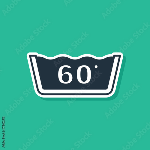 Blue Washing under 60 degrees celsius icon isolated on green background. Temperature wash. Vector