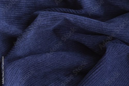 texture of blue corduroy fabric, ribbed photo