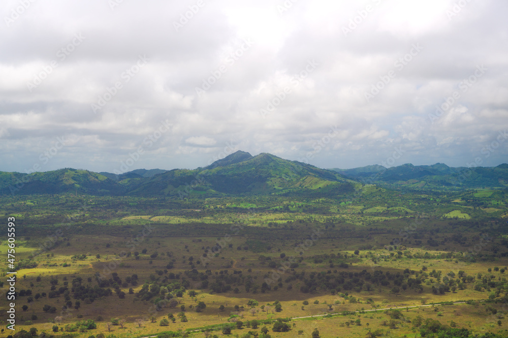 Naklejka premium Tropical jungle mountain in Dominican Republi. Aerial view
