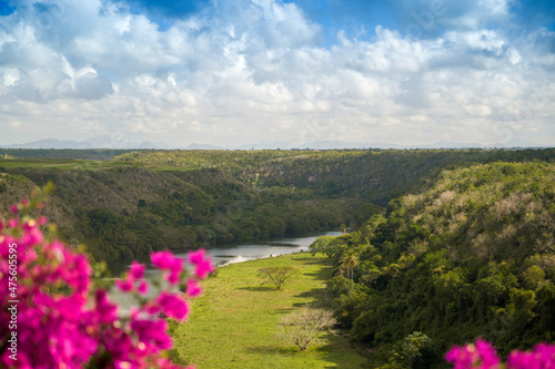View on tropical river form altos de chavon.Landscape. Dominican republic.