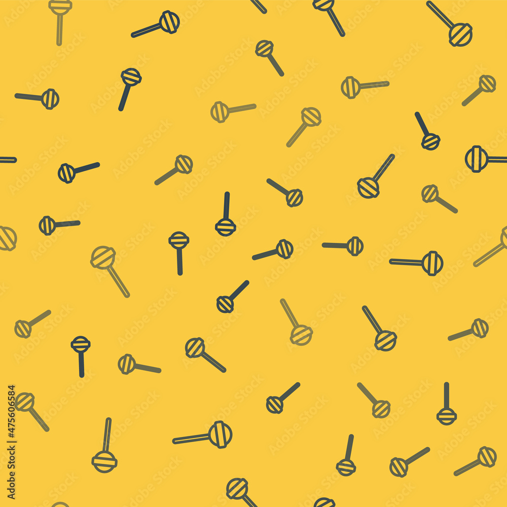 Blue line Lollipop icon isolated seamless pattern on yellow background. Food, delicious symbol. Vector Blue line Lollipop icon isolated seamless pattern on yellow background. Food, delicious symbol. Vector