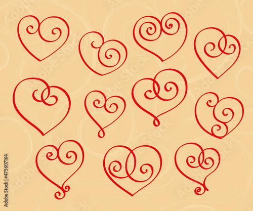 Set of decorative hearts for Valentine's Day or for a wedding