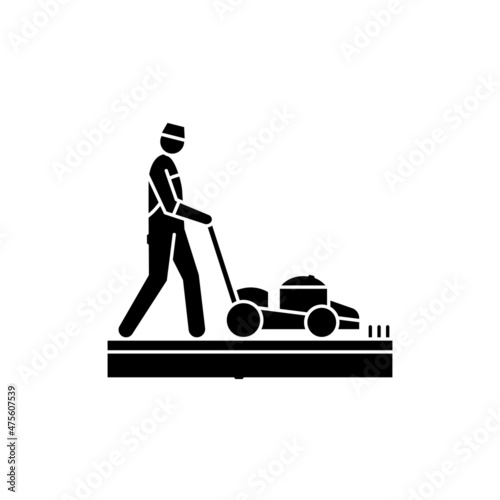 Lawn mowing olor line icon. Garden service.