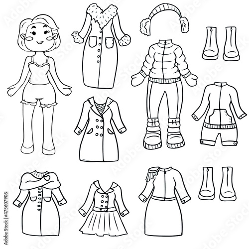 Vector design for postcard backgrounds and fabrics.Doll and clothes set