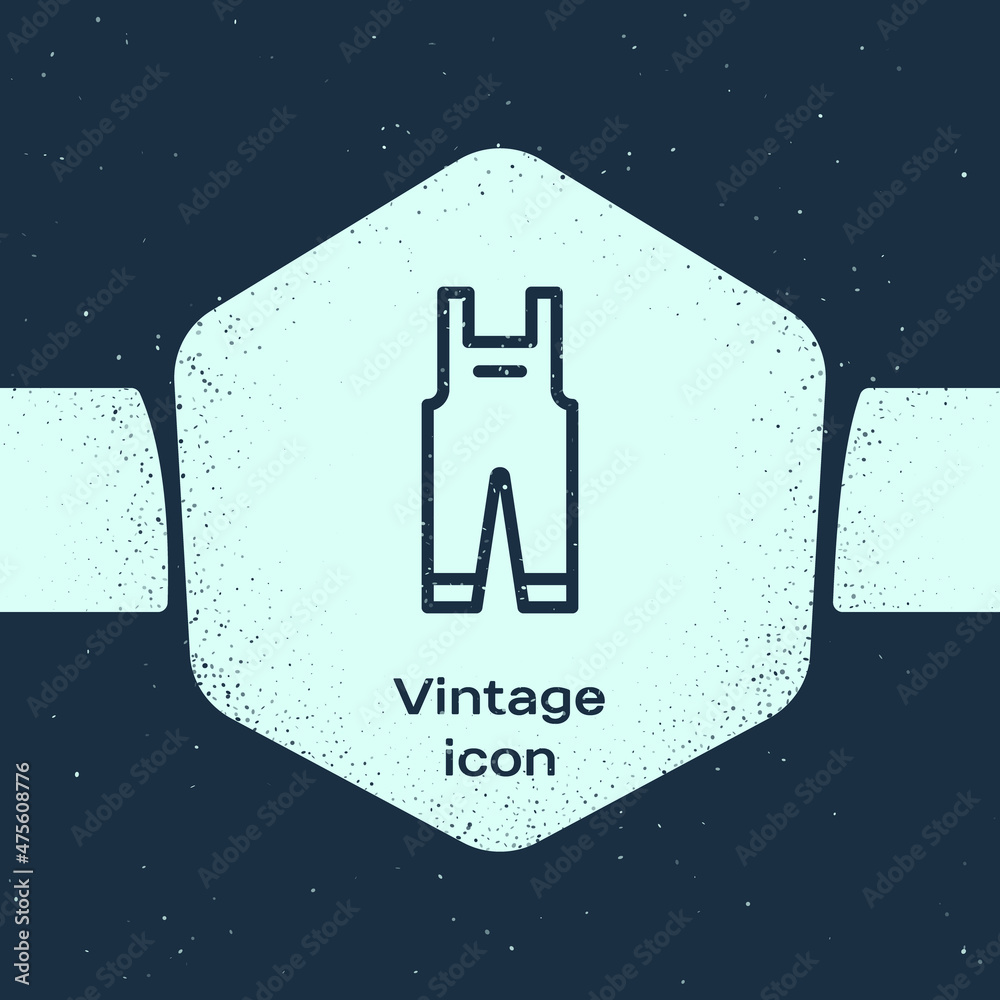 Grunge line Work overalls icon isolated on blue background. Monochrome vintage drawing. Vector Grunge line Work overalls icon isolated on blue background. Monochrome vintage drawing. Vector