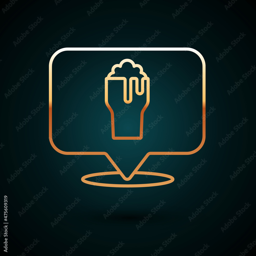 Gold line Alcohol or beer bar location icon isolated on dark blue background. Symbol of drinking, pub, club, bar. Vector Gold line Alcohol or beer bar location icon isolated on dark blue background. Symbol of drinking, pub, club, bar. Vector