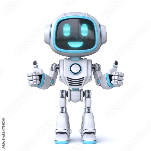 Cute blue robot giving thumbs up 3D