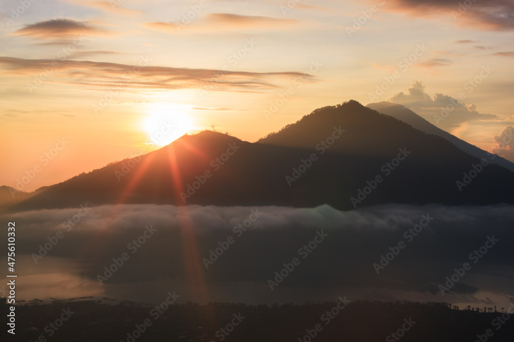 Active volcano. Sunrise from the top of Mount Batur - Bali, Indonesia Active volcano. Sunrise from the top of Mount Batur - Bali, Indonesia
