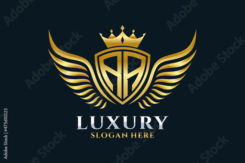 Luxury royal wing Letter RA crest Gold color Logo vector, Victory logo, crest logo, wing logo, vector logo template.