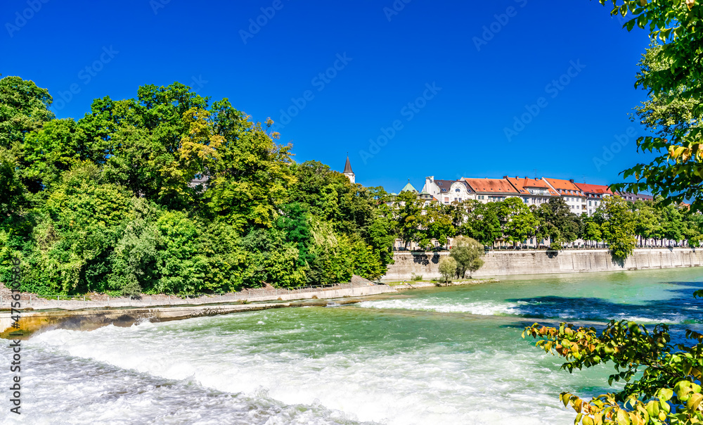 View to the river Isar in Munich, Bavaria