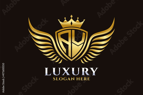 Luxury royal wing Letter RV crest Gold color Logo vector, Victory logo, crest logo, wing logo, vector logo template.