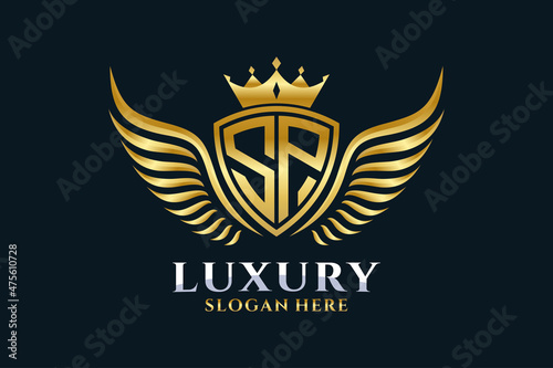Luxury royal wing Letter SP crest Gold color Logo vector, Victory logo, crest logo, wing logo, vector logo template. photo