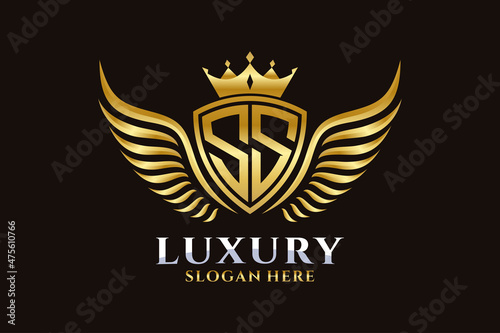 Luxury royal wing Letter SS crest Gold color Logo vector, Victory logo, crest logo, wing logo, vector logo template.