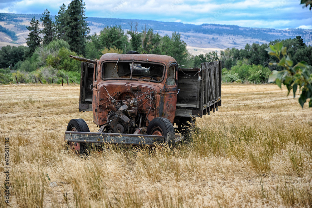 Fototapeta premium Abandoned truck in field