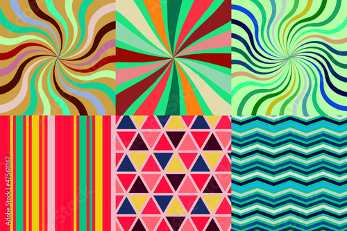 set de fondos retro vintage, patrones vectoriales colores 
fondos radiales