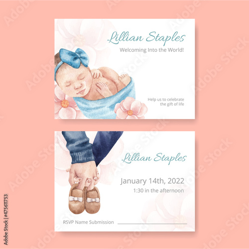 Newborn card watercolor 