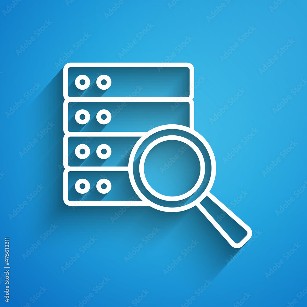 White line Server, Data, Web Hosting icon isolated on blue background. Long shadow. Vector White line Server, Data, Web Hosting icon isolated on blue background. Long shadow. Vector