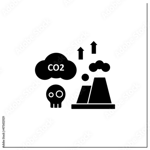 Greenhouse gas emission glyph icon. Fossil fuels combustion. Negative impact on environment.Digital sustainability concept.Filled flat sign. Isolated silhouette vector illustration