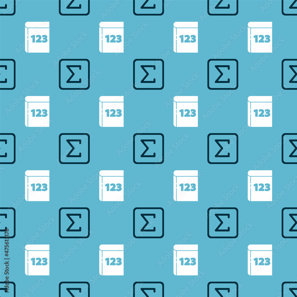 Set Sigma symbol and Book with word mathematics on seamless pattern. Vector Set Sigma symbol and Book with word mathematics on seamless pattern. Vector
