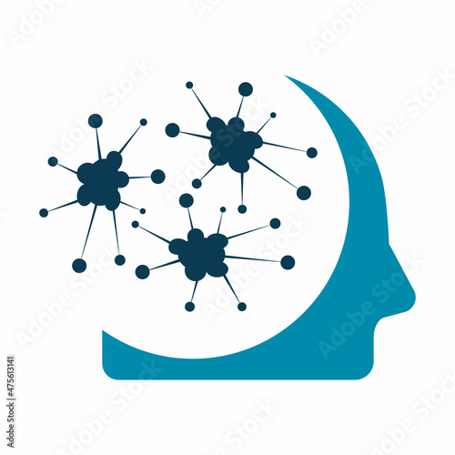Human head and Neuron  vector template design.  Mind logo concept.