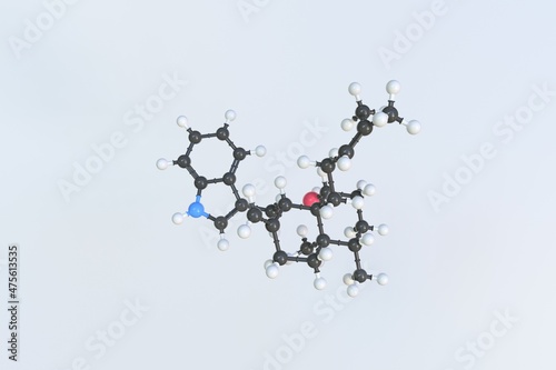 Nominine molecule made with balls, isolated molecular model. 3D rendering