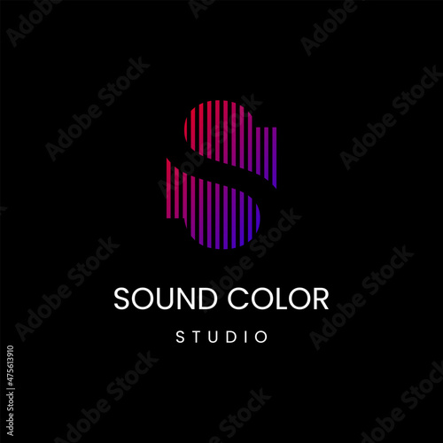 letter s music logo. music sound note shape, aurora colorful wave
