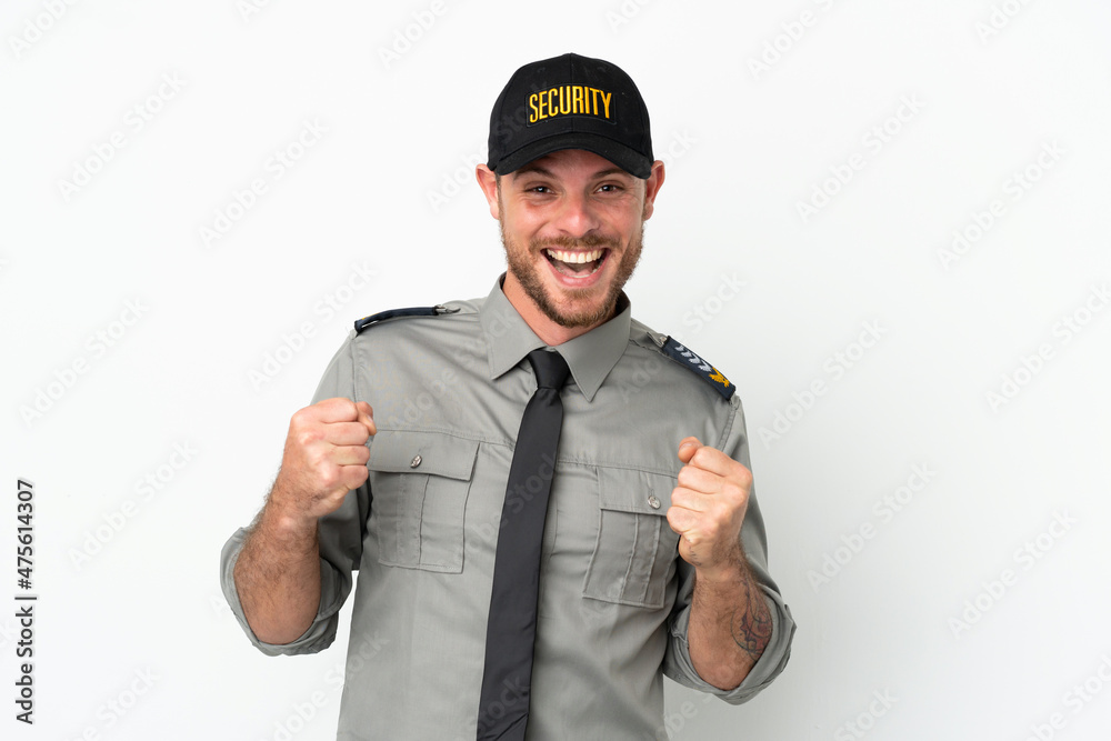 Young security Brazilian man isolated on white background celebrating a victory in winner position Young security Brazilian man isolated on white background celebrating a victory in winner position