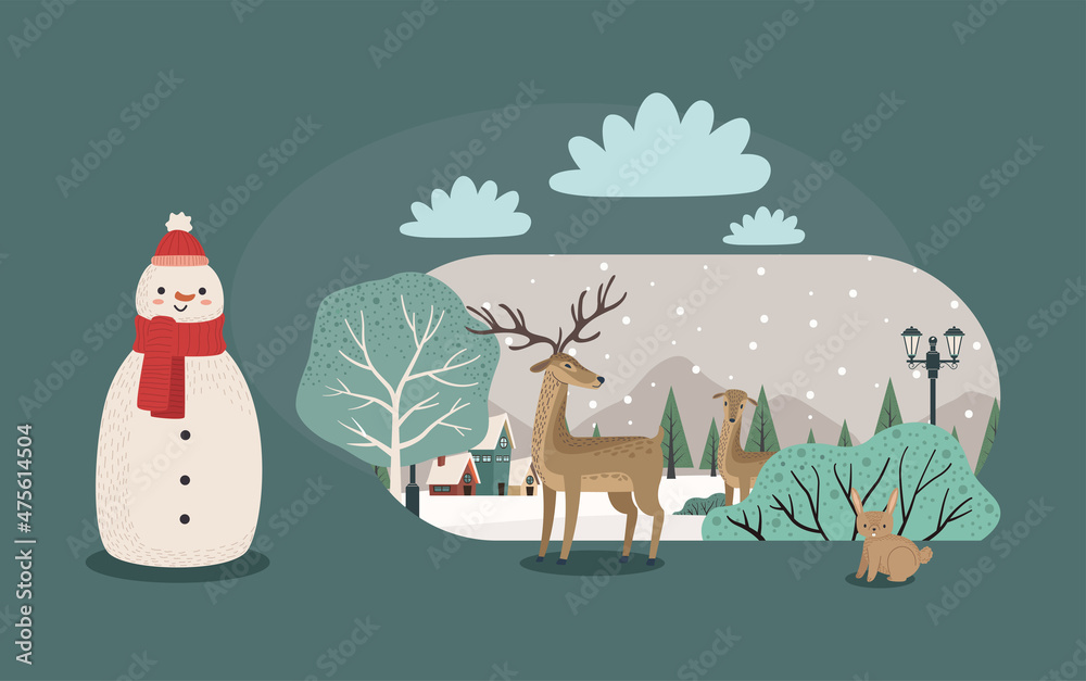 Fototapeta premium winter snowscape with snowman