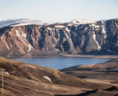 Icelandic highlands with snowy mountains