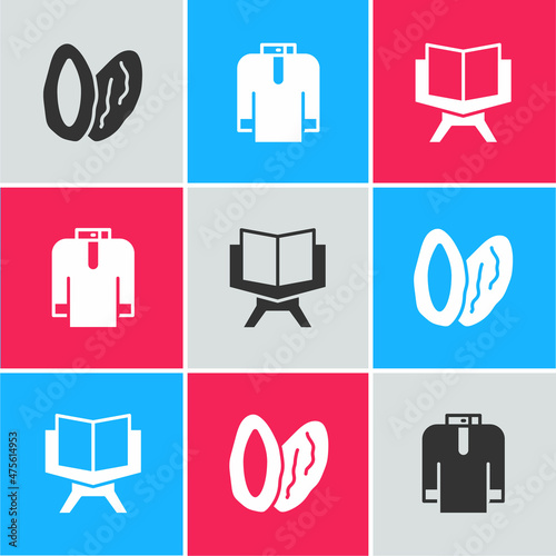 Set Date fruit, Shirt kurta and Holy book of Koran icon. Vector