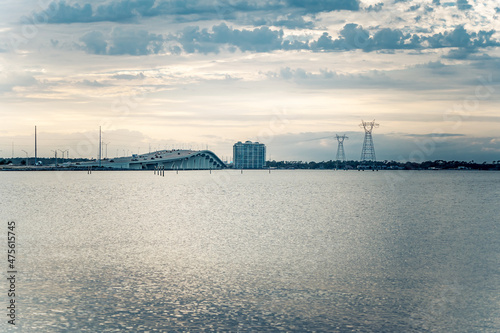 Scenic shot of the ocean and the Panam city bridge on the background, United States photo