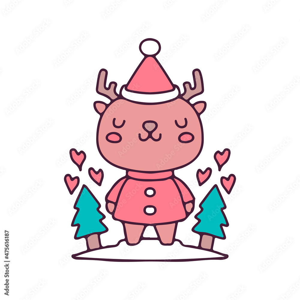 Cute reindeer in Santa costume celebrate Christmas .illustration for t shirt, poster, logo, sticker, or apparel merchandise. Cute reindeer in Santa costume celebrate Christmas .illustration for t shirt, poster, logo, sticker, or apparel merchandise.