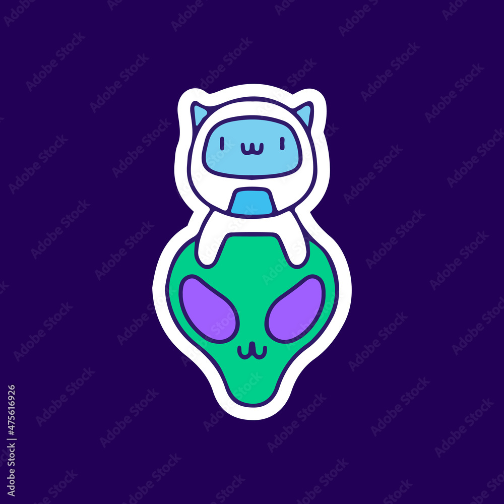 Fototapeta premium Cute astronaut cat and alien. illustration for t shirt, poster, logo, sticker, or apparel merchandise.