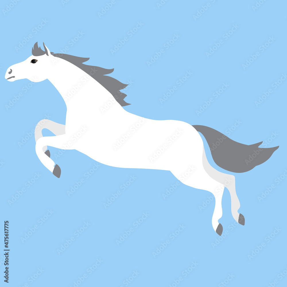 Fototapeta premium Vector flat jumping horse isolated on blue background
