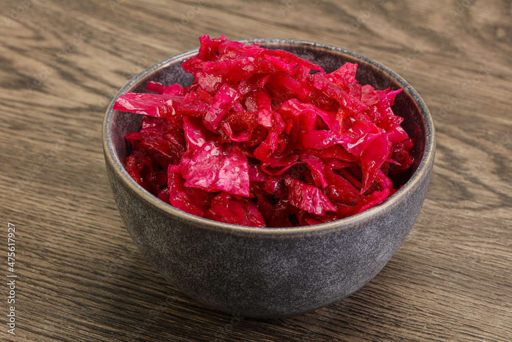Marinated red cabbage in the bowl Marinated red cabbage in the bowl