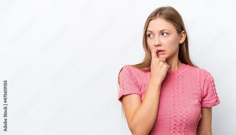Young Russian woman isolated on white background nervous and scared Young Russian woman isolated on white background nervous and scared