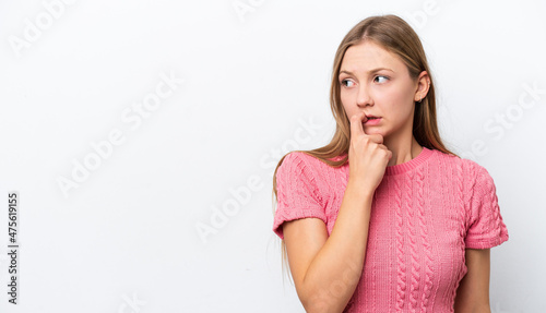 Young Russian woman isolated on white background nervous and scared