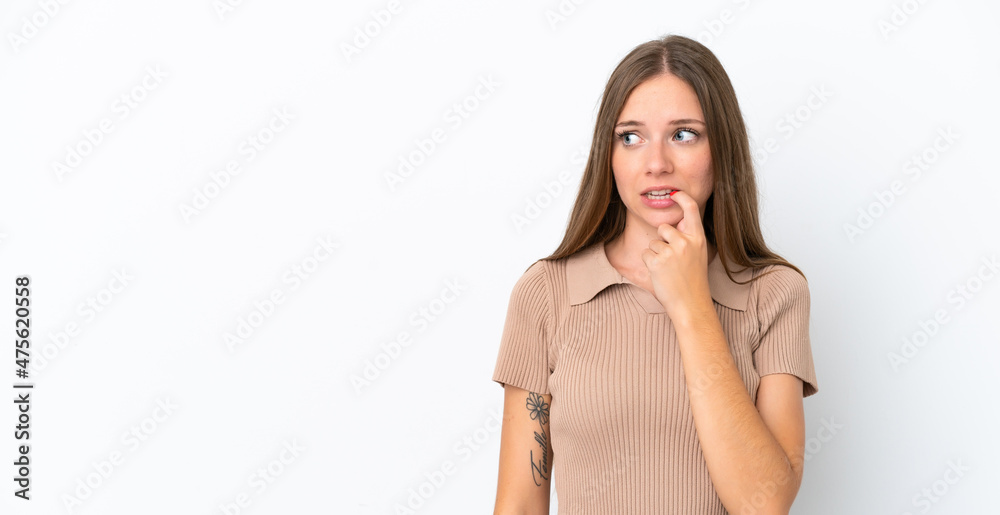 Young Lithuanian woman isolated on white background nervous and scared Young Lithuanian woman isolated on white background nervous and scared