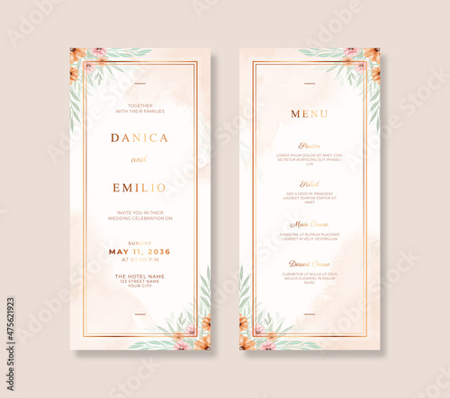 Elegant wedding card with beautiful floral watercolor